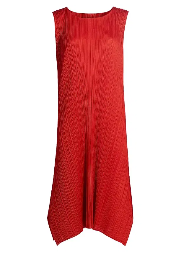 Pleats Please Issey Miyake Women's Monthly Colors: July Plissé Knee-Length Dress - Bright Red
