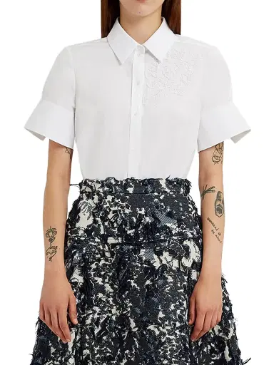 Erdem Women's Floral Appliqué Cotton Shirt - White | Thumbnail 3