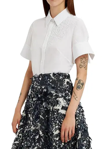 Erdem Women's Floral Appliqué Cotton Shirt - White | Thumbnail 4