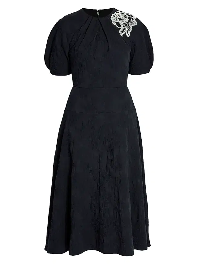 Women's Lace Appliqué Crinkled Midi-Dress - Midnight Blue