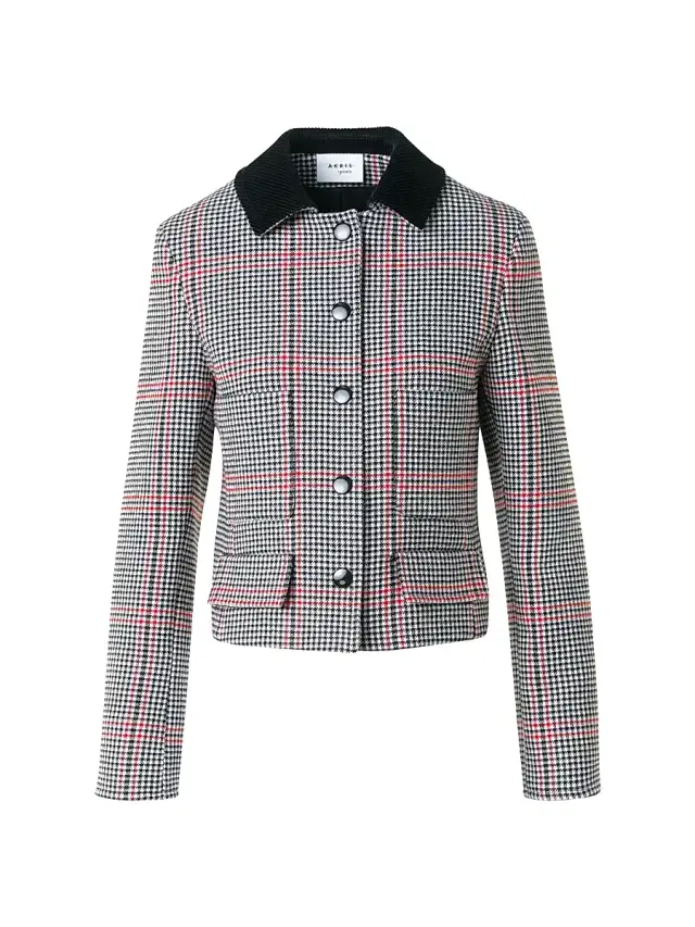 Akris punto Women's Glen Plaid Houndstooth Virgin Wool Jacket - Black Cream Vermillion