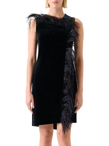 Akris Women's Feather-Trimmed Velvet Minidress - Black - Size 10 | Thumbnail 2