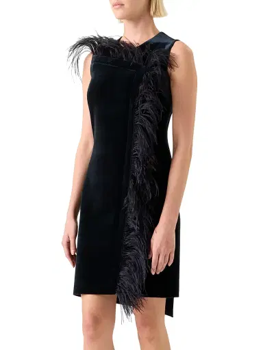 Akris Women's Feather-Trimmed Velvet Minidress - Black - Size 10 | Thumbnail 3