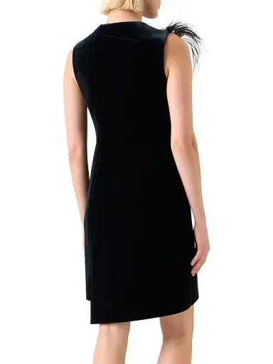Akris Women's Feather-Trimmed Velvet Minidress - Black - Size 10 | Thumbnail 4