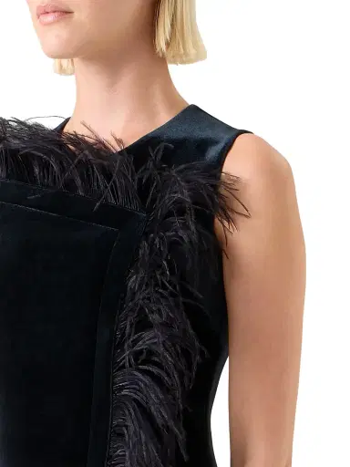 Akris Women's Feather-Trimmed Velvet Minidress - Black - Size 10 | Thumbnail 5