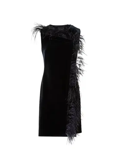 Akris Women's Feather-Trimmed Velvet Minidress - Black - Size 10 | Thumbnail 1