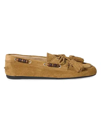 Miu Miu Women's Suede Tassel Loafers - Light Brown - Size 11 | Thumbnail 1 Miu Miu Women's Suede Tassel Loafers - Light Brown - Size 11 | Thumbnail 1