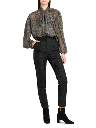 Dolce & Gabbana Women's Italian Tailoring Herringbone Silk Tie-Neck Blouse - Chevron Bco Nero | Thumbnail 2