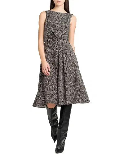Dolce & Gabbana Women's Italian Tailoring Herringbone Stretch Crepe Midi-Dress - Chevron Bco Nero - Size 12 | Thumbnail 2