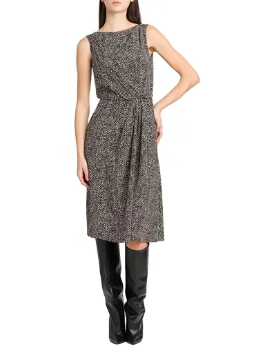 Dolce & Gabbana Women's Italian Tailoring Herringbone Stretch Crepe Midi-Dress - Chevron Bco Nero - Size 12 | Thumbnail 3