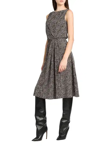 Dolce & Gabbana Women's Italian Tailoring Herringbone Stretch Crepe Midi-Dress - Chevron Bco Nero - Size 12 | Thumbnail 4