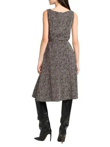 Dolce & Gabbana Women's Italian Tailoring Herringbone Stretch Crepe Midi-Dress - Chevron Bco Nero - Size 12 | Thumbnail 5