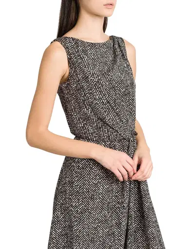 Dolce & Gabbana Women's Italian Tailoring Herringbone Stretch Crepe Midi-Dress - Chevron Bco Nero - Size 12 | Thumbnail 6