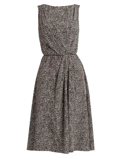 Dolce & Gabbana Women's Italian Tailoring Herringbone Stretch Crepe Midi-Dress - Chevron Bco Nero - Size 12 | Thumbnail 1
