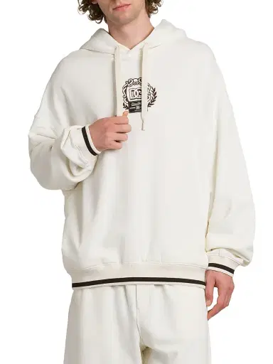 Dolce & Gabbana Men's Logo Hooded Sweatshirt - Bianco Naturale | Thumbnail 3 Dolce & Gabbana Men's Logo Hooded Sweatshirt - Bianco Naturale | Thumbnail 3