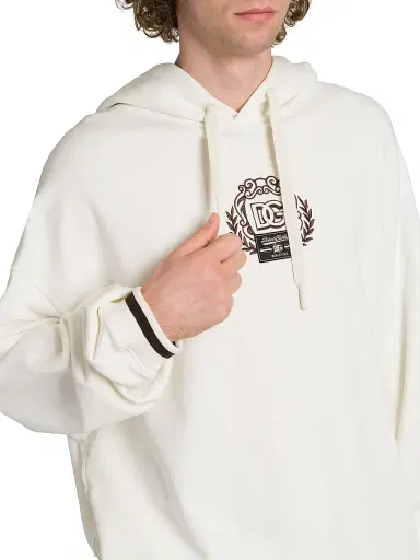 Dolce & Gabbana Men's Logo Hooded Sweatshirt - Bianco Naturale | Thumbnail 6 Dolce & Gabbana Men's Logo Hooded Sweatshirt - Bianco Naturale | Thumbnail 6