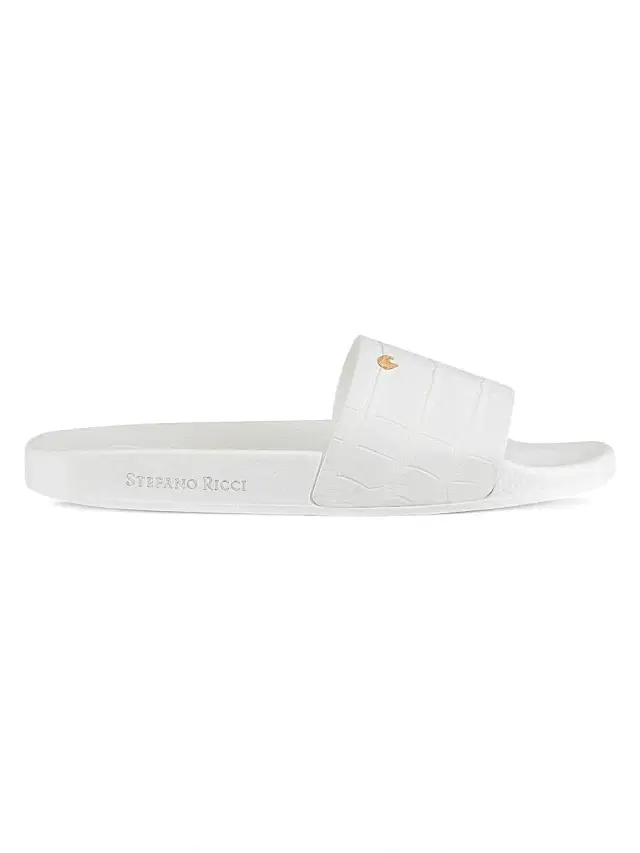 Men's Crocodile Leather Slides - White