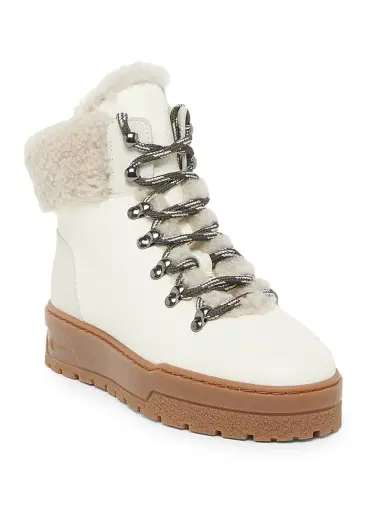 Pollini Women's Ice Cracker Shearling-Trimmed & Leather Platform Ankle Boots - Ice - Size 11 | Thumbnail 2