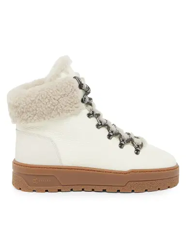 Pollini Women's Ice Cracker Shearling-Trimmed & Leather Platform Ankle Boots - Ice - Size 11 | Thumbnail 1