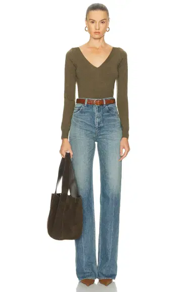 Saint Laurent Long Sleeve V-Neck Top | Thumbnail 4 Saint Laurent Long Sleeve V-Neck Top | Thumbnail 4