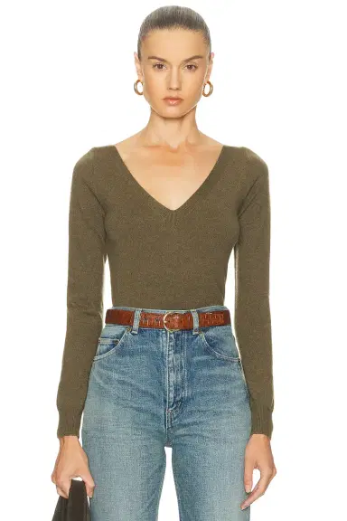Saint Laurent Long Sleeve V-Neck Top | Thumbnail 1 Saint Laurent Long Sleeve V-Neck Top | Thumbnail 1