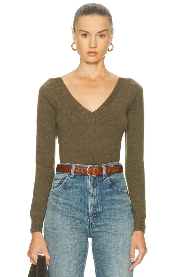 Saint Laurent Long Sleeve V-Neck Top