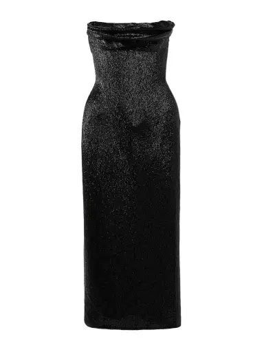 Wiederhoeft Ivy Draped Strapless Beaded Tulle Midi Dress | Thumbnail 1 Wiederhoeft Ivy Draped Strapless Beaded Tulle Midi Dress | Thumbnail 1