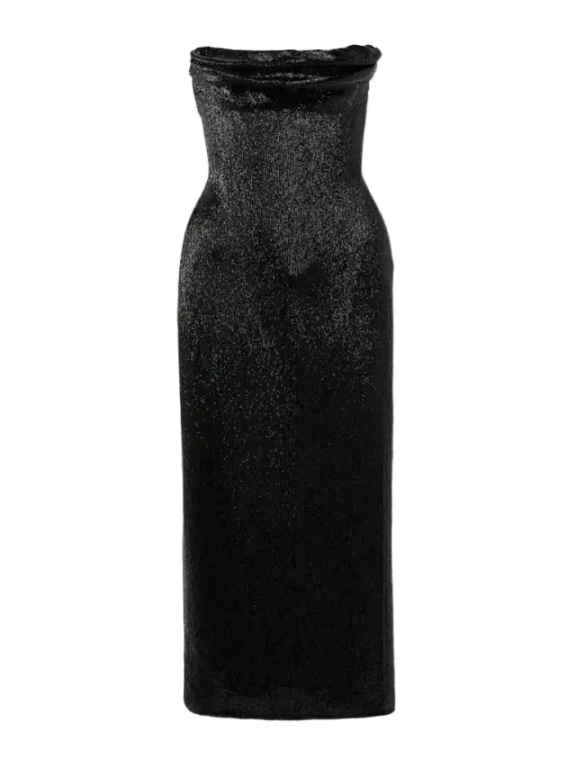 Wiederhoeft Ivy Draped Strapless Beaded Tulle Midi Dress