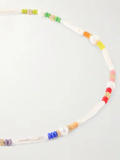 Martha Calvo Kai Gold-plated, Pearl, Enamel And Crystal Necklace | Thumbnail 4