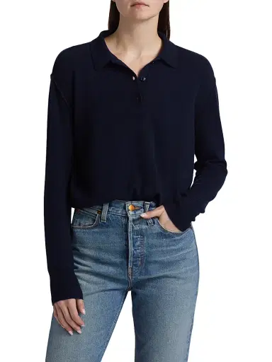 Jamie Haller Women's Cashmere Polo Sweater - Navy | Thumbnail 3 Jamie Haller Women's Cashmere Polo Sweater - Navy | Thumbnail 3
