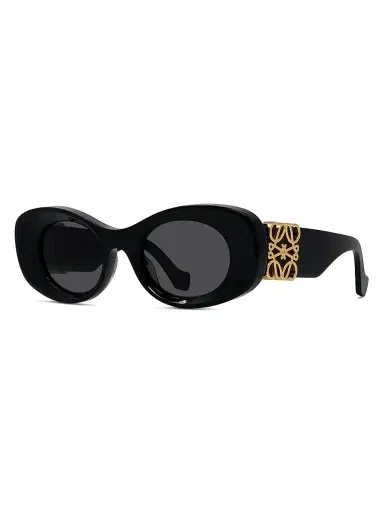 Loewe Men's 49MM Oval Sunglasses - Shiny Black And Smoke | Thumbnail 1