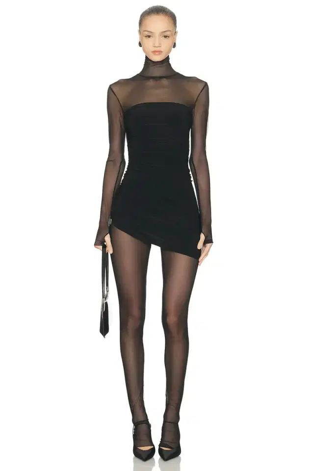 Norma Kamali Long Sleeve Turtleneck Strapless Diana Pickleball Dress