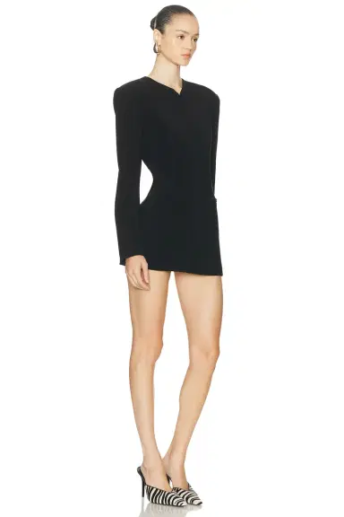 Norma Kamali Long Sleeve Shoulder Pad V Neck Zip Front Jacket | Thumbnail 2 Norma Kamali Long Sleeve Shoulder Pad V Neck Zip Front Jacket | Thumbnail 2