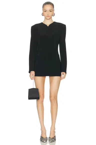 Norma Kamali Long Sleeve Shoulder Pad V Neck Zip Front Jacket | Thumbnail 1 Norma Kamali Long Sleeve Shoulder Pad V Neck Zip Front Jacket | Thumbnail 1