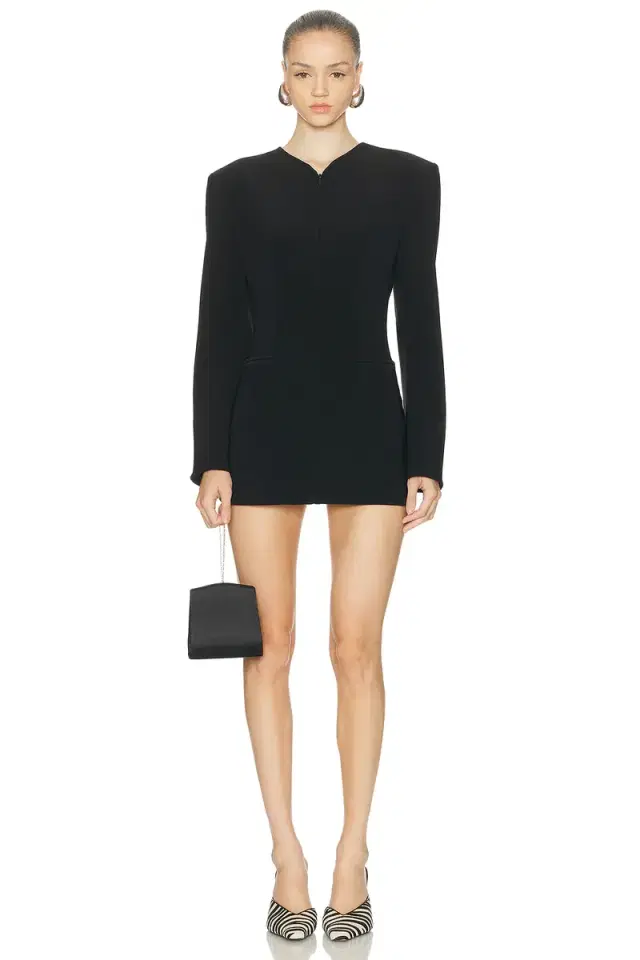 Long Sleeve Shoulder Pad V Neck Zip Front Jacket
