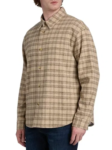 FRAME Men's Wool-Blend Plaid Overshirt - Beige Multi | Thumbnail 4