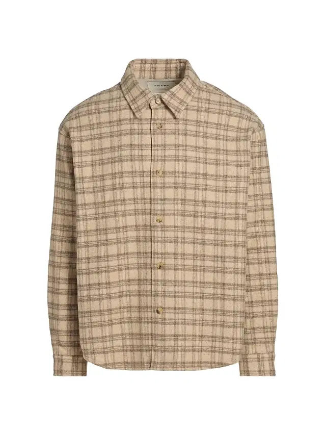 FRAME Men's Wool-Blend Plaid Overshirt - Beige Multi