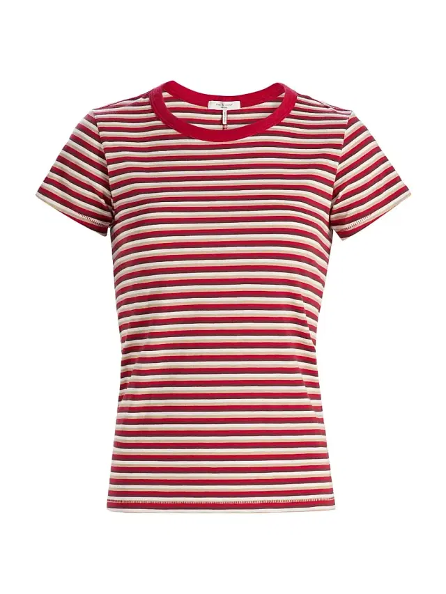 rag & bone Women's The Slub Striped Cotton T-Shirt - Red Beige Multi