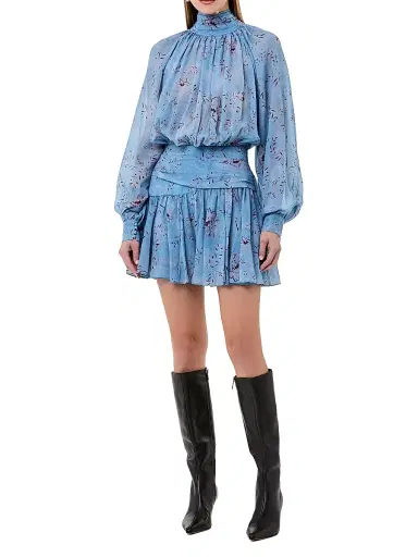 NICHOLAS Women's Cecile Floral Godet Minidress - Wisteria Floral Blue Smoke | Thumbnail 2