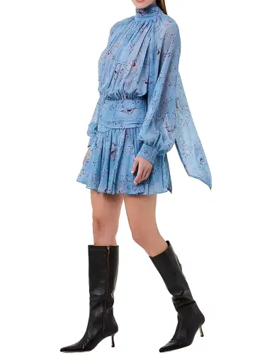 NICHOLAS Women's Cecile Floral Godet Minidress - Wisteria Floral Blue Smoke | Thumbnail 3