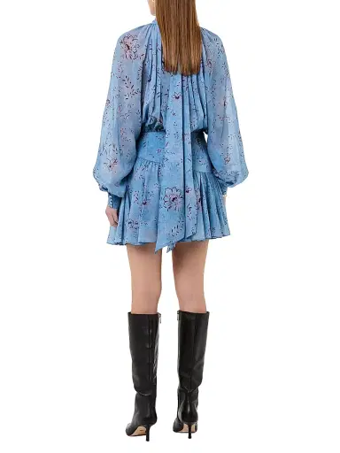 NICHOLAS Women's Cecile Floral Godet Minidress - Wisteria Floral Blue Smoke | Thumbnail 4
