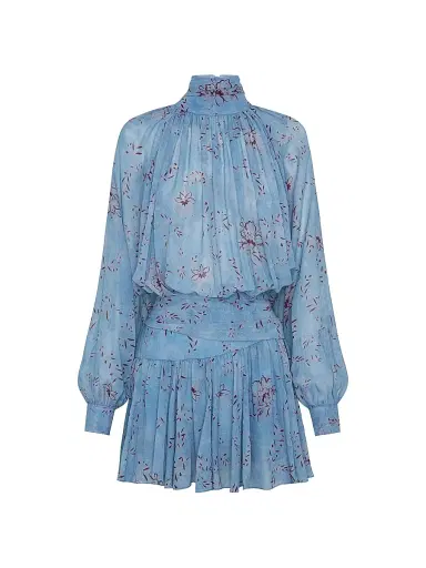 NICHOLAS Women's Cecile Floral Godet Minidress - Wisteria Floral Blue Smoke | Thumbnail 1