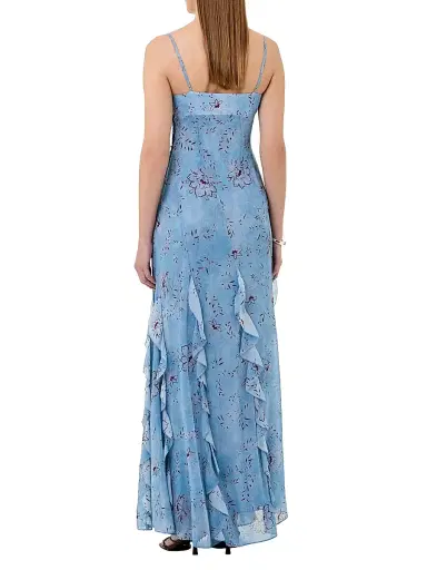 NICHOLAS Women's Kamila Ruffle Cowlneck Gown - Wisteria Floral Blue Smoke | Thumbnail 4