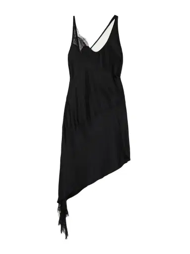 Courrèges Asymmetrical Lace-trimmed Satin Mini Dress | Thumbnail 1 Courrèges Asymmetrical Lace-trimmed Satin Mini Dress | Thumbnail 1