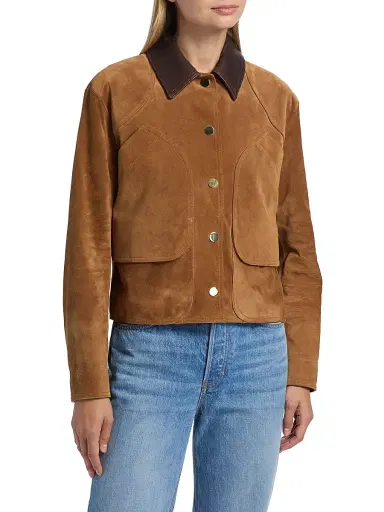 Veronica Beard Women's Walters Suede Crop Barn Jacket - Whisky - Size XL | Thumbnail 3