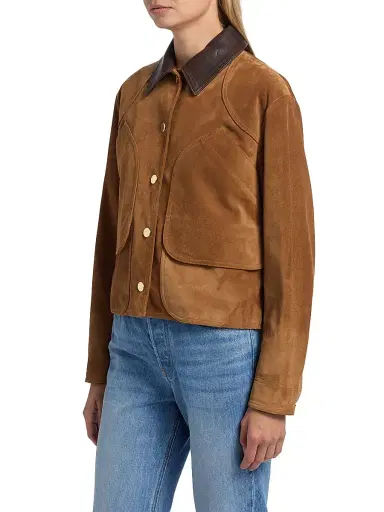 Veronica Beard Women's Walters Suede Crop Barn Jacket - Whisky - Size XL | Thumbnail 4