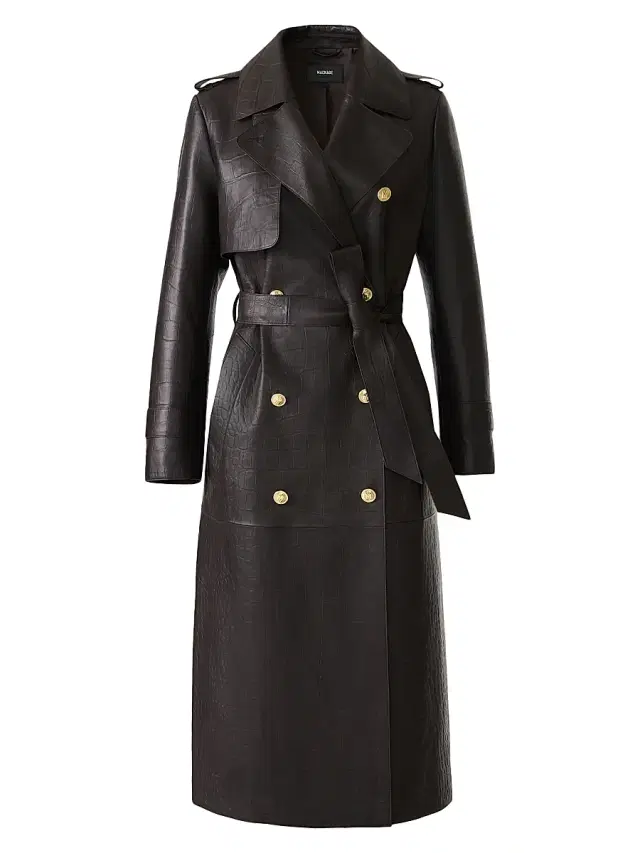 Women's Gael Croc-Embossed Leather Double-Breasted Trench Coat - Coffee