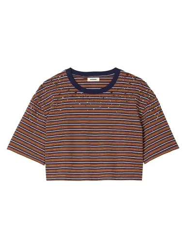 Sandro Women's Striped Rhinestone T-Shirt - Brown Multi | Thumbnail 1 Sandro Women's Striped Rhinestone T-Shirt - Brown Multi | Thumbnail 1