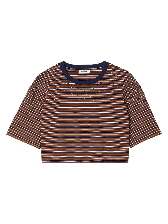 Women's Striped Rhinestone T-Shirt - Brown Multi