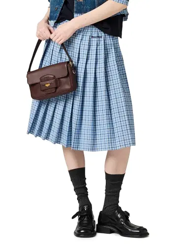 Miu Miu Women's Pleated Check Skirt - Blue | Thumbnail 2 Miu Miu Women's Pleated Check Skirt - Blue | Thumbnail 2